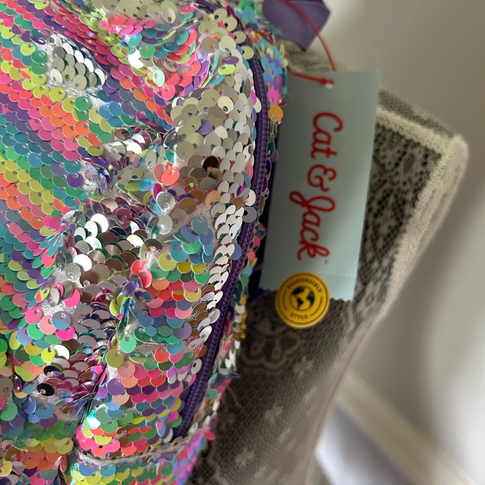 NWT Cat and Jack Sequined Backpack with Adjustable Straps and large front pocket - Picture 3 of 14